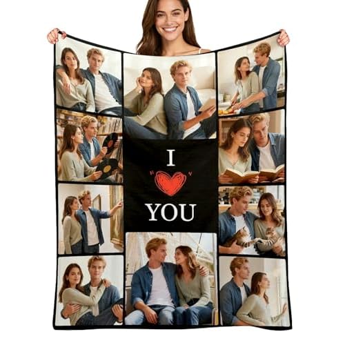 Custom4U Custom Blanket with Picture Text I Love You Girlfriend Boyfriend Gifts Personalized Blankets Couples Gifts Christmas Blankets Women Pets Kids Gifts 10 Photos-4