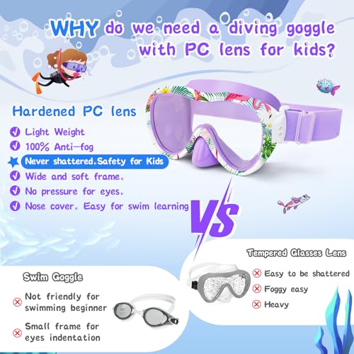 Kids Swim Goggles with Nose Cover, 180° Panoramic Snorkel Mask with Anti-Fog & Anti-Leak Design, Comfort Fabric Strap UV Protection Lens for Boys Girls Ages 3-15 by WAVE - Image 5