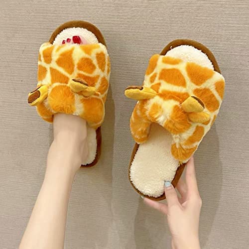 Womens Funny Giraffe Cartoon Slippers Furry Plush Warm Lining Anti-Slip House Shoes Open Toe Lightweight Indoor Outdoor Slippers3