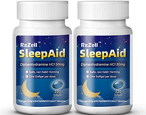 Image of RXZELL Sleep Aid, Diphenhydramine Softgels 50mg, Easy-to-Swallow, Supports Deeper Restful Sleeping, Non Habit-Forming (220 Counts | Pack of 2)