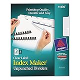 Avery Index Maker Clear Label Dividers, 3-Tab, 8.5 x 11 Inches, White, 5 Sets (11430)