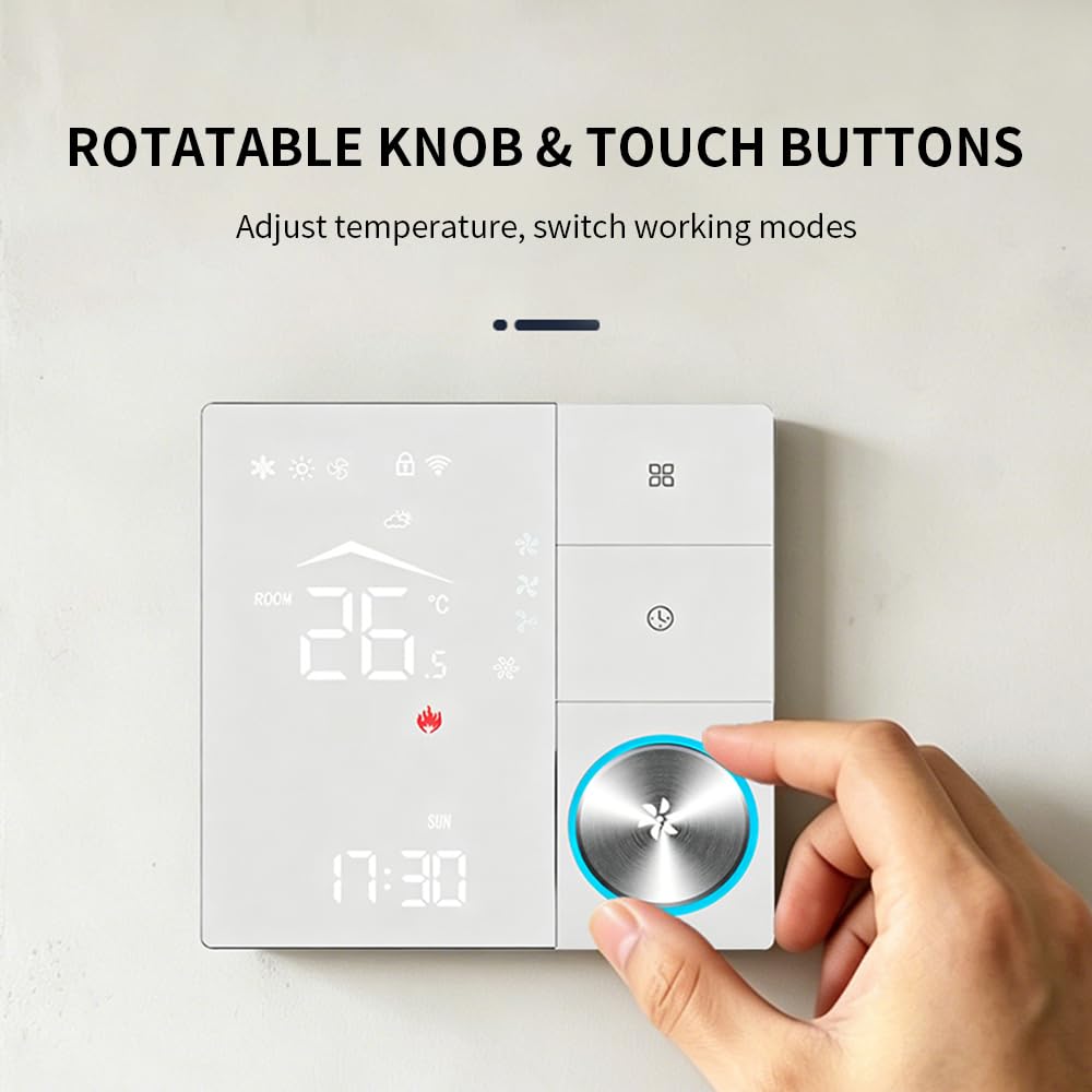 Termostato WiFi para Fancoil Ventilconvector Aire Acondicionado, 2 Tubos 3 Velocidades Ventilador, Termostato Inteligente Tuya Refrigeración Calefacción, Compatible Alexa Smart Life