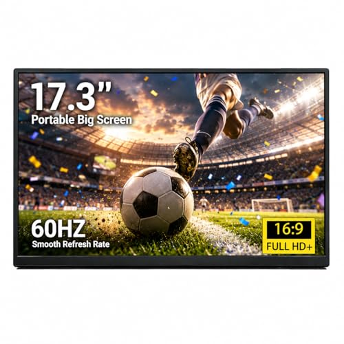 Image of 17.3 Inch Portable Monitor, 1600x900 IPS External Display, HDMI /USB-C Gaming Monitor with Built-in Kickstand, Perfect for Sports Streaming, Gaming, Laptop, PC, Mac, Xbox, PS5