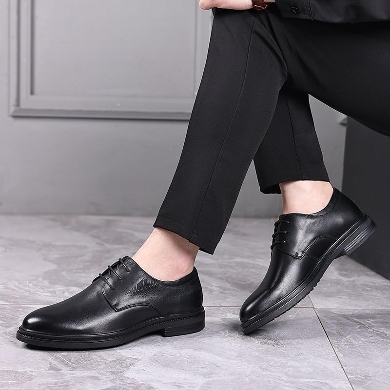 Mens Oxford Men's Luxury Genuine Leather Lace Up Oxfords Shoes Comfort Wide Pointed Toe Non-Slip Dress Shoes Breathable Casual Business Work Formal Shoes Dress Shoes(8.5)3