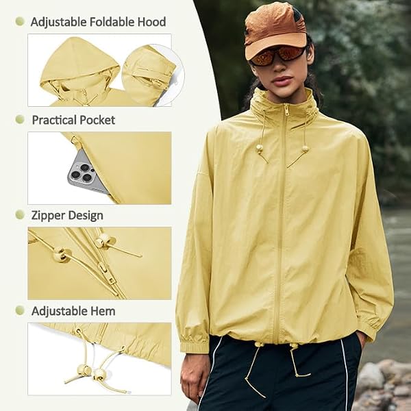 Yousify Womens Light Rain Jackets Zip Up Hooded Windbreaker with Pockets by Yousify - Used condition - US$32.91