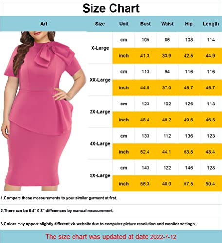 Image of WanMem Plus Size Dress for Curvy Women Semi Formal Cocktail Party Midi Dress Bodycon Short Sleeve Bow Ruffle Pencil Dresses