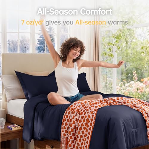 Image of MUXHOMO MUXHOMOTwin /Twin XL Comforter Set, All Season Ultra Soft Down Alternative Bedding - 2 Piece Lightweight Bed Set Includes 1 Comforter (68 inchx88 inch) and 1 Pillow Shams (20 inchx26 inch), Navy Blue