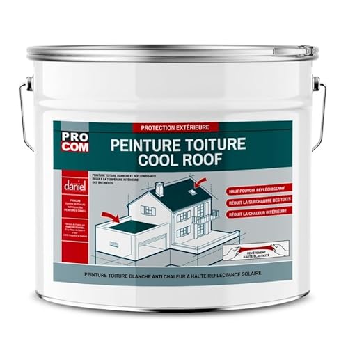 PRO COM Cool roof - Peinture toiture anti chaleur, peinture blanche réfléchissante 10 litres