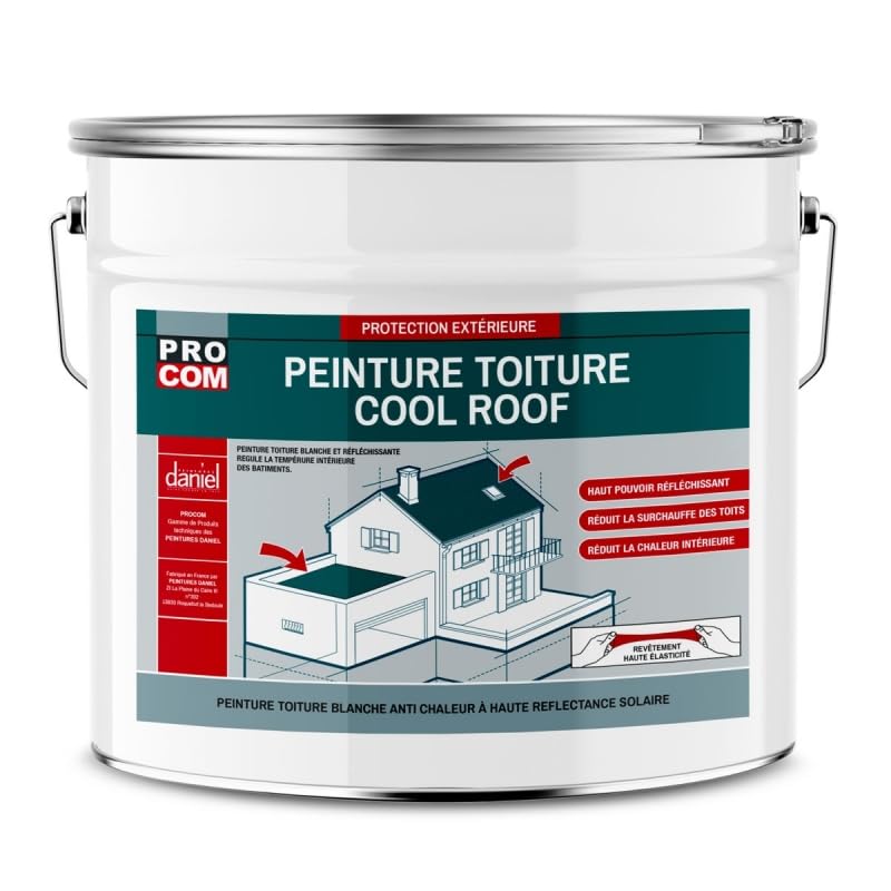 PRO COM Cool roof - Peinture toiture anti chaleur, peinture blanche réfléchissante 10 litres