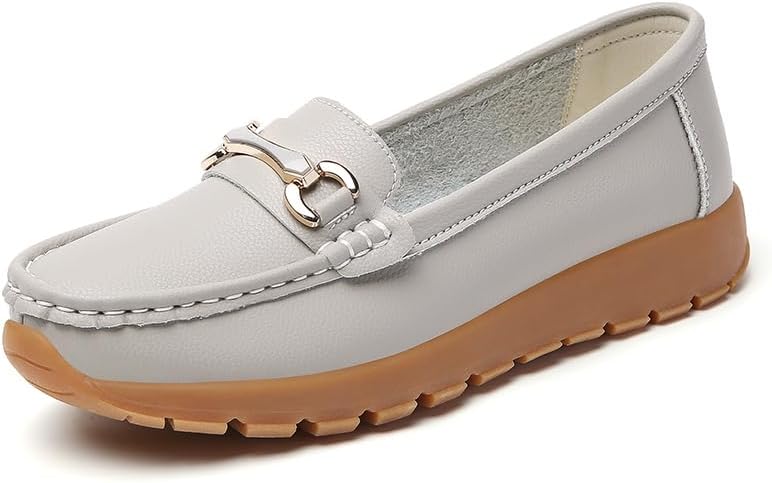 Women's Loafers Comfortable Moccasin Shoes Slip On Flat Casual Walking Shoes with Metal Buckle