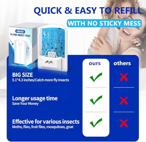 Image of OSVDO Blue UV Light Flying Insect Trap, Plug-in Bug Catcher with 4 Sticky Refills for 100+ Days, Fly Catcher for Flies, Fruit Flies, Gnats, Moths, Silent for Home