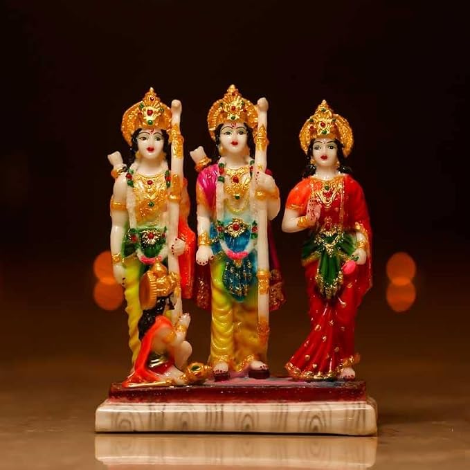 Marble Look Ram Darbar Statue Murti Idol ram lakshman seeta ji murti For Pooja Room Home Temple 6 Inch( Multicolour)