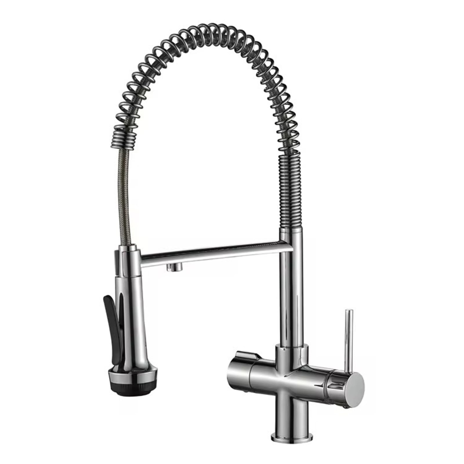 ZYCHSJXA 3 Way Kitchen Tap Pull Out Chrome Sink Taps Brass Swivel 2 Handles-Chrome Plated