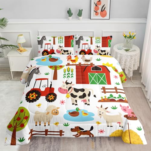 Image of Smell Sunshine Kids Comforter Set Farm Theme Printed Pattern Bedding Set with 1 Comforter and 2 Pillowcases for Girls Boys Bedroom All Season(Farm Theme01 Twin)