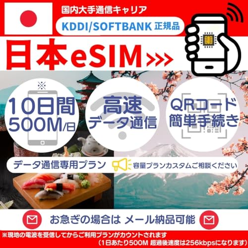 �y���{eSIM�z���[���Ŕ[�i�\(24���Ԉȓ�) 10���� �f�[�^�ʐM��p (1��������500MB) KDDI�SOFTBANK���K�i QR�R�[�h�ȒP�葱�� ���}���̕�