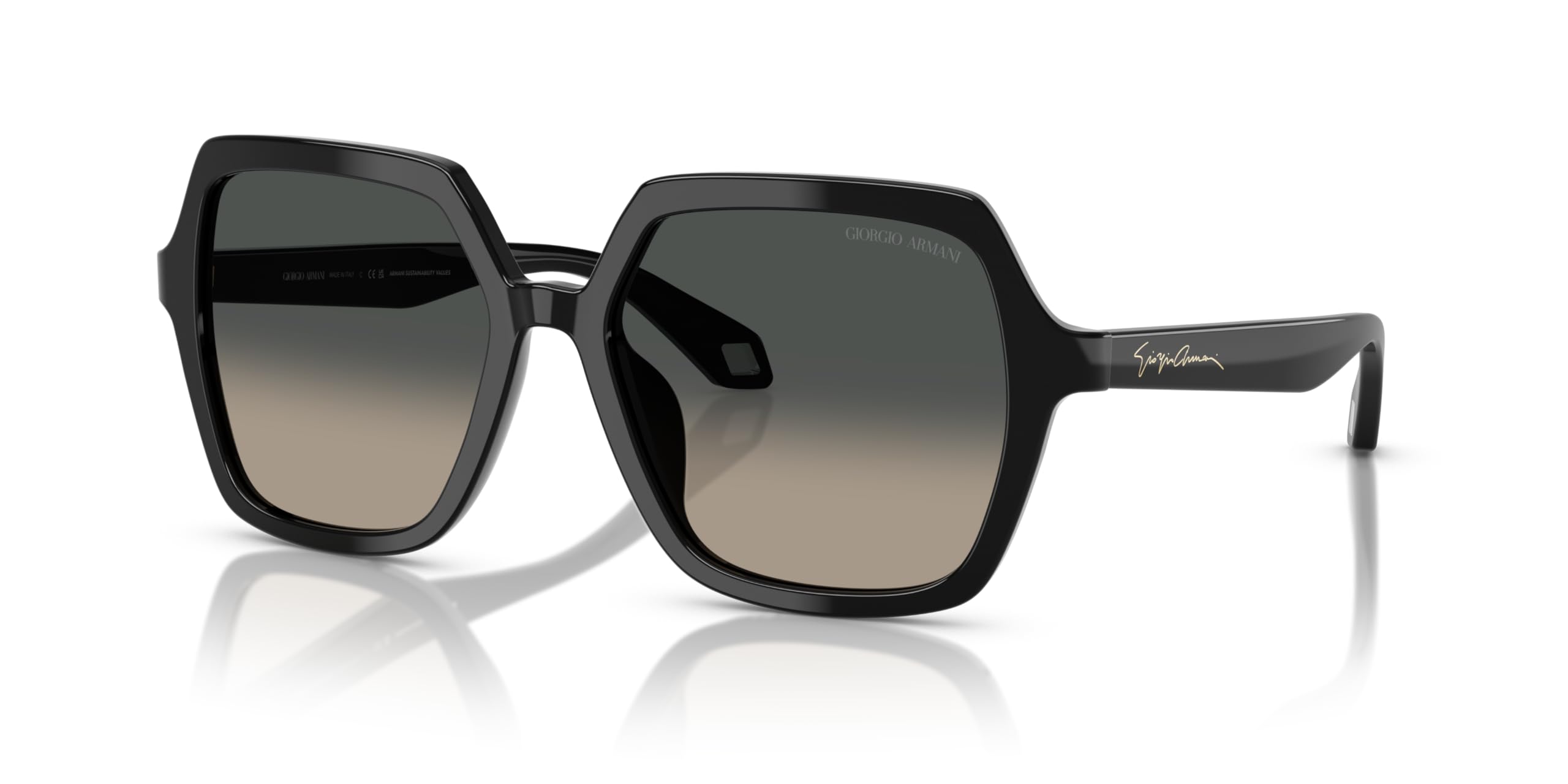 Giorgio Armani Damen Schwarz Ar8193u 500119 Sonnenbrillen Acetat Grau Quadratisch Normal Schattiert