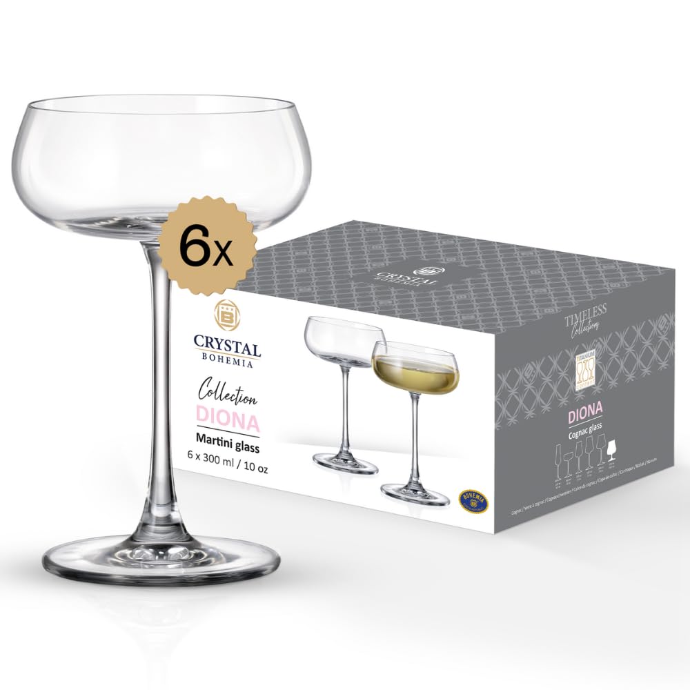 Crystal Bohemia Cocktailgläser - 6er Set, je 300 ml, spülmaschinenfest, kratzfest & langlebig - Luxuriöse Gläser aus Kristallglas - Ideal für Cocktails, Longdrinks & stilvolle Anlässe
