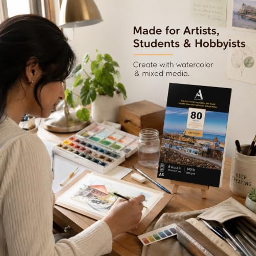 Image of ArtRight Artists Watercolor Paper (A5 Pack of 80 Sheets, 300 GSM); Handmade Watercolour Paper for Artists
