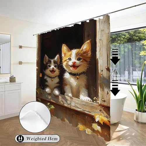Rideau de douche imperméable et lavable séchage rapide motif chat - 3