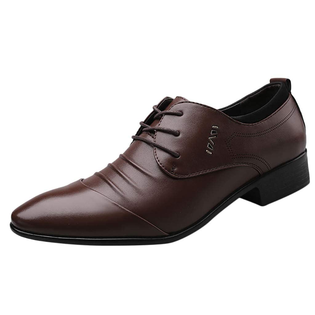 BORAMAX Mens PU Leather Lace-Up Dress Shoes Business Fashion Wedding Suit Shoes Casual Pointed Toe Oxford Shoes White