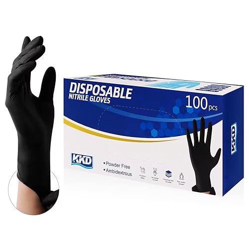 Miniatura 2 de KKD Guantes de nitrilo desechables, 100 unidades, 5.5 mil, sin látex y sin polvo, para cocina, limpieza, uso insdustrial y en salones, color negro,