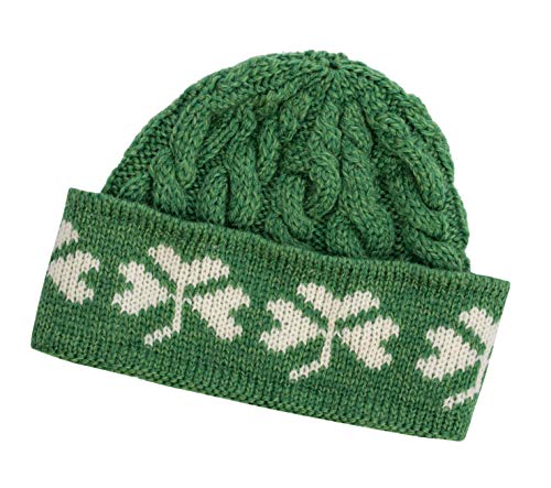 SAOL - 100% Laine mérinos tricotée trèfle - Bonnet d'hiver Irlande pour Homme - Taille Unique, Vert, Taille Unique Cover