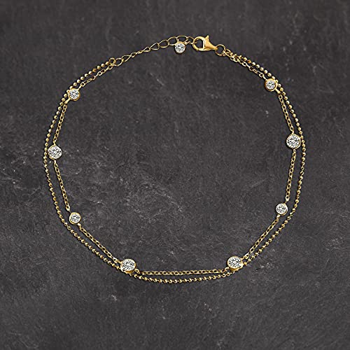 Mia Sarine Yellow Gold Plated 925 Sterling Silver 10 Inch Cubic Zirconia Bezel Set Double Layered Cz By The Yard Anklet For Women Yellow #TOP4