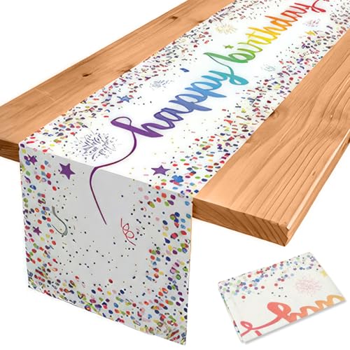 Happy Birthday Table Runner birthday table banner birthday table cover Linens for birthday party Reusable Flax Polka Dot Tablecloth decorations 33*183CM