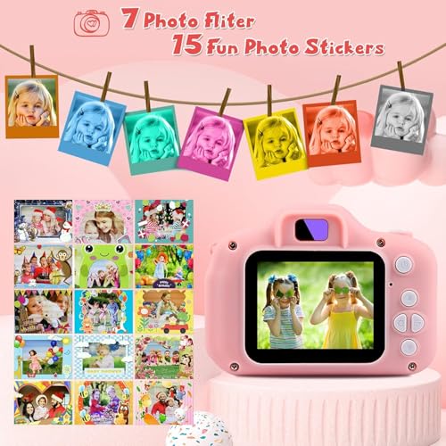 Image of Omeron (2 Years Warranty) Kids HD Camera 13MP Dual Lens Photo Video Selfie Toy Camera with Filters, Games, Rechargeable Battery, Educational Gift for Boys & Girls Age 4-15 (Pink)