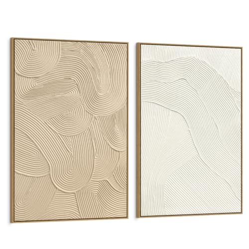 SAFERRYHOME Neutral Abstract Hand Painted Wall Art, Textured, 24"x36"x2