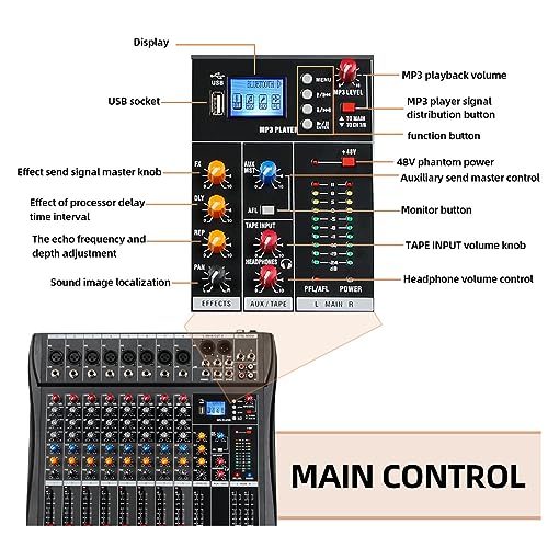 Depusheng DT8 Professional Mixer Sound Board Console 8 Channel Desk System Interface, USB Computer M