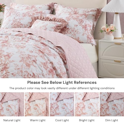 BLOOMHAVEN King Quilt Set-3 Pieces Soft Bedding Floral Reversible Coverlet by BLOOMHAVEN - Used condition - Image 8