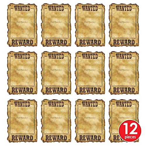 Beistle Western Wanted Signs – 12 Pack, Vintage-Style Wall Poster Decorations Slotted to Hold 8x10 Photos, Old West Party Décor for Western Themes, Cowboy Birthdays, and Saloon Events, 17 x 12