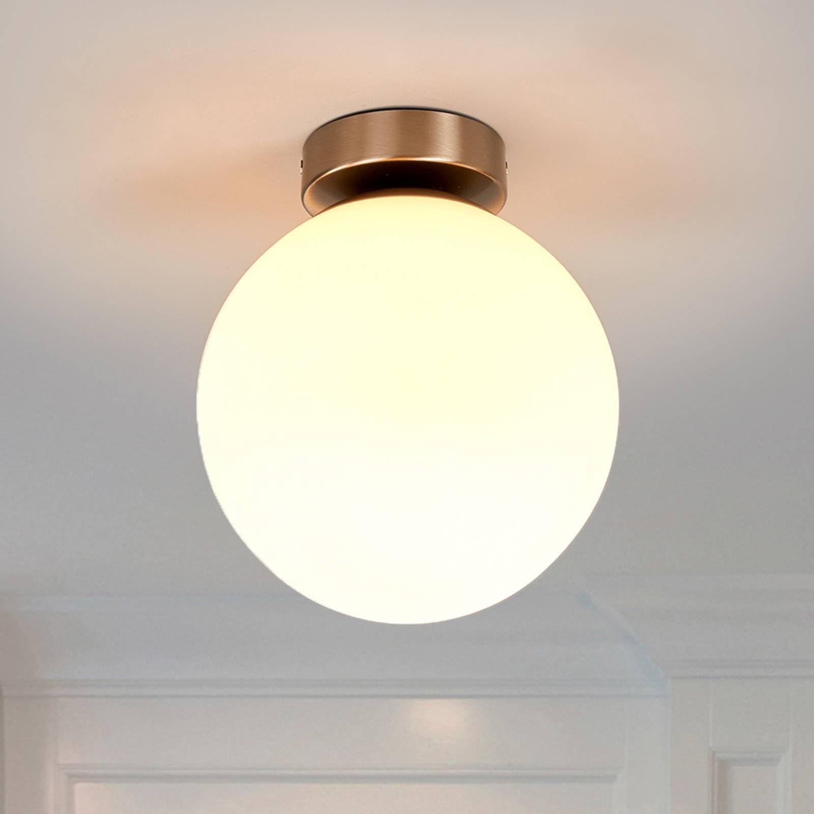 Lindby Plafonnier Salle De Bain Lennie à intensité variable (Moderne) en Blanc Verre e. a. pour de bain (1 lampe,à E27), WC Luminaire Lampe Plafond Eclerage