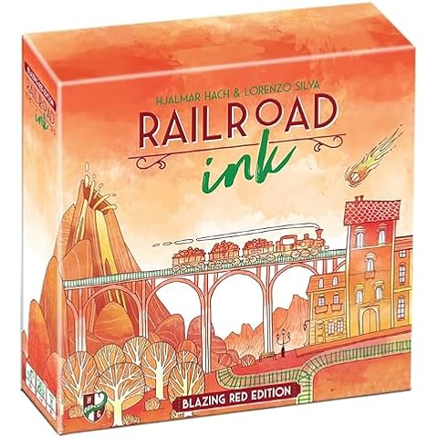 Horrible Guild Railroad Ink: Blazing Red Edition - Roll Dice and Draw Railways and Routes, 7 Rounds to Expand Your Rail Map - Expansion Dice Included, Plays with 1-6 players, 20-30 mins, Ages 8 & Up Cover