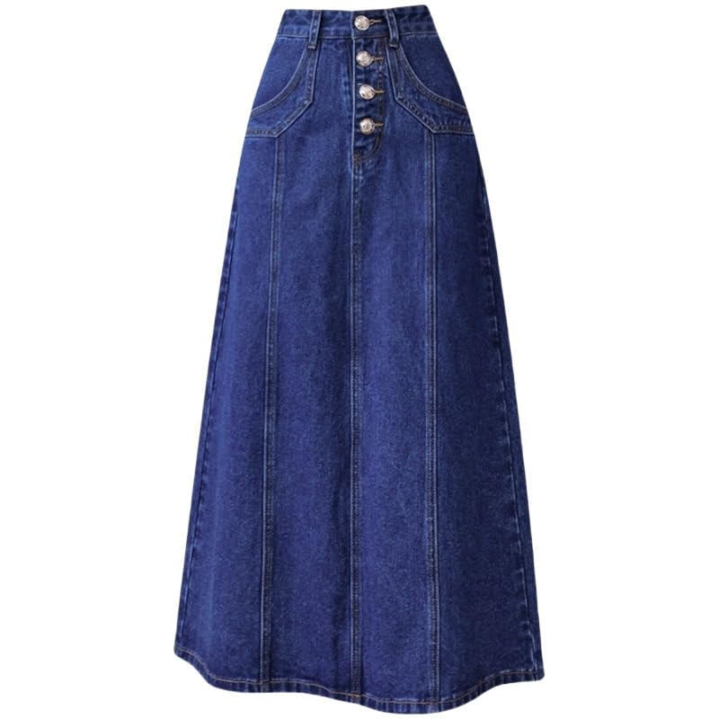 Falda Vaquera Informal para Mujer, Verano, con Botones En La Partelantera, Corte A, Holgada, Mezclilla, con Bolsillo, Cintura Alta, Estilo Paraguas, Elegante, Acampanada, Vestido Media P