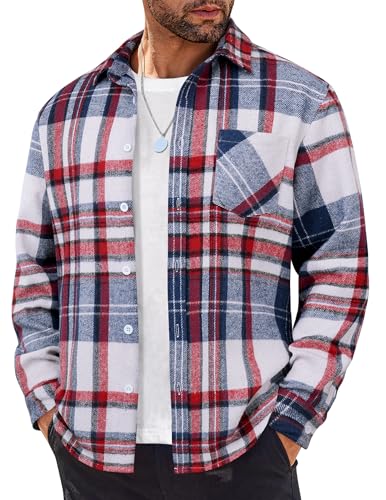 Casual Plaid Shirt Lightweight Flannel Shirt Jacket Red Blue 4x-large