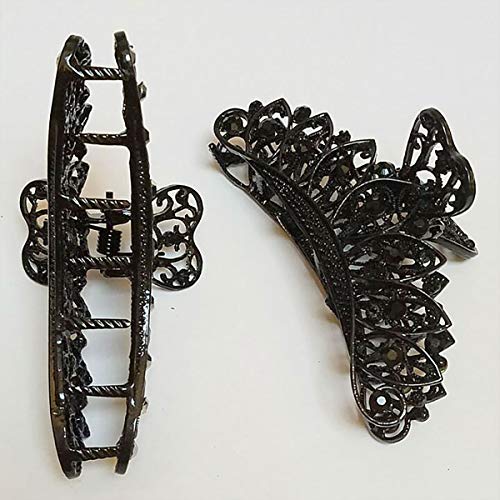 Pinza para cabello retro con flores negras y strass grande miniatura 4