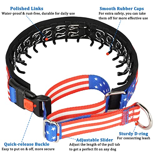 Martingale Prong Collar For Dogs, No Pull Dog Collar With American Flag For Small Medium Large Dogs, Adjustable Funny Pinch Collar For Dogs With Buckle For Training Walking Hunting #TOP2