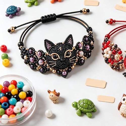 Synvexor DIY Beaded Bracelet Making Kit,3D Animal Bead Craft Kit for Beginners,Creative Jewelry Supplies with Charms and Beads,Adults & Craft Lovers,Full-Color Instruction Sheet(Cat) - Image 6