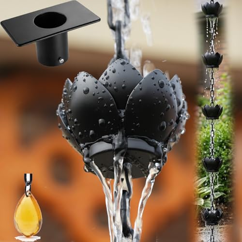 Wellrain Rain Chain for Gutters Outside 8.5ft Downspout Replacement with 12 Cups Heavy-Duty Black Metal Rain Catcher Divert Rainwater for Gardens Patios & Home （2-Pack）