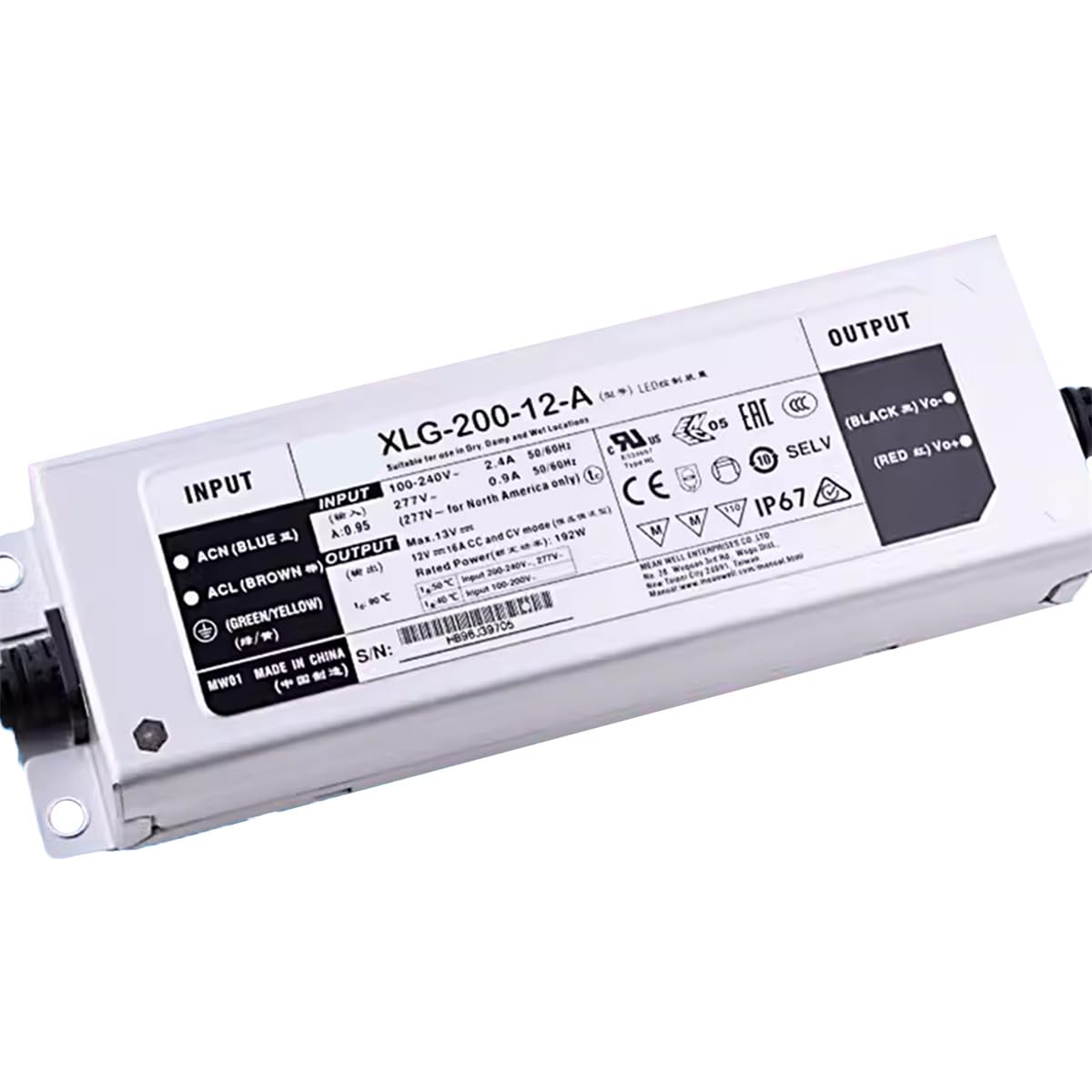 XLG-200-12-A 200W LED Driver - 12V 16A Constant Power Mode, IP67 Waterproof, 100-305V AC Input - View #11