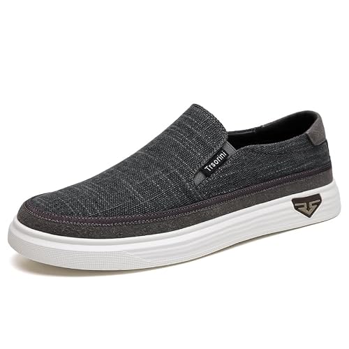 Trsorini Men Loafers Linen Canvas Casual Slip-on Dress Shoes Dark Grey 9.5