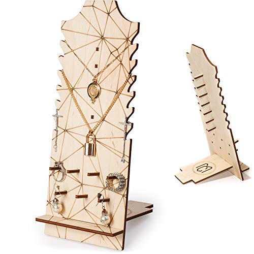 WoodenCrew Lightweight Wooden Freestanding Wooden Necklace Easel Display, Jewelry Tower Holder, Multiple Bust Necklace Display, Jewelry Display Stand for Necklaces and Rings