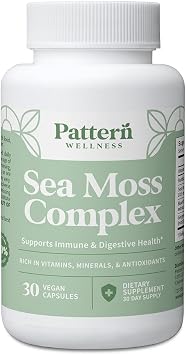 Pattern Wellness Sea Moss Complex Sea Moss, Burdock Root, Bladderwrack, Vitamin C & Ginger Supports Immune & Digestive Health Vegan, Non-GMO 30 Capsules