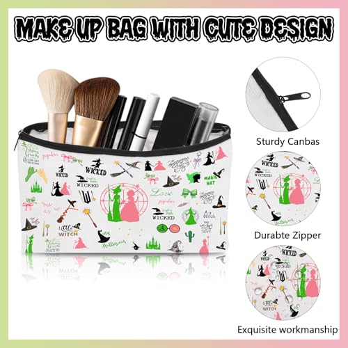 8 Pcs Witch Cosmetic Bag Merch Elphaba And Glinda Fans Gift Witch Party Favors with Witchy Themed Makeup Zipper Pouch Bag Bookmark Keychains Bracelets Necklaces Teacher Appreciation Gifts for Women3