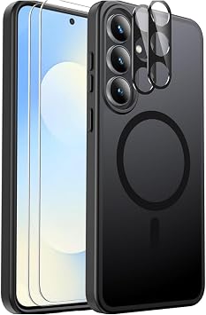 PSR Aksesuar Samsung Galaxy S25 FE Uyumlu M-Safe Kablosuz  arj Destekli Mat K l f + Kamera Lens Koruyucu + Ekran Koruyucu - Tam Koruma Seti Siyah, Samsung Galaxy S25 FE