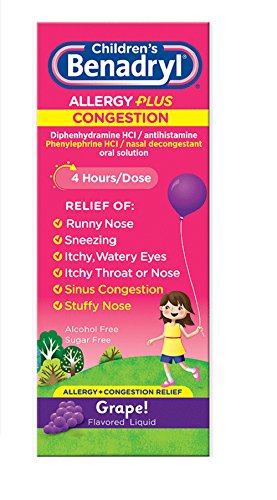 Benadryl-D Children's Allergy & Sinus Liquid Grape Flavored 4 OZ - Buy Packs and SAVE (Pack of 2)
