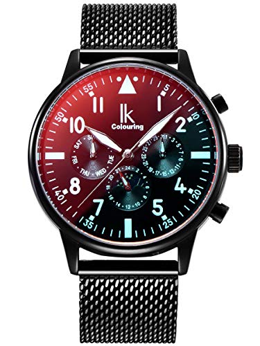 Alienwork IK Chronograf męski damski automatyczny zegarek z paskiem z siatki, Czarny/Iris Glass, bransoletka