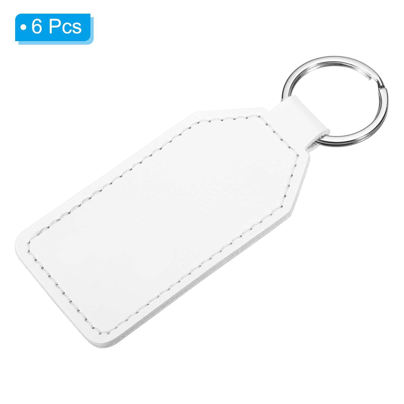 PATIKIL Sublimation Keychain Blanks, 6 Pack PU Leather Keychain Blanks Key Fob with Rings for DIY Keyring Car Home Keys White - Image 3